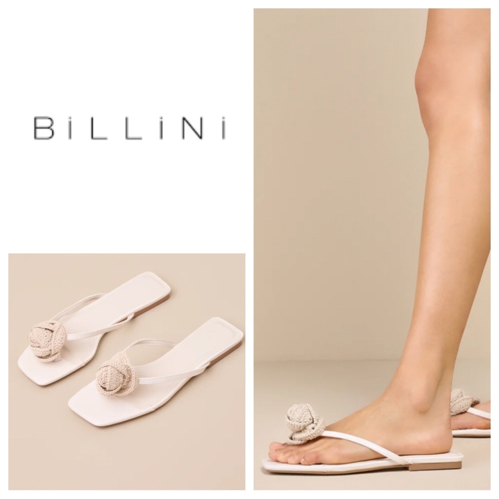 NEW BILLINI Idella Cream Crochet Rosette Flat Sandals Sz: 8